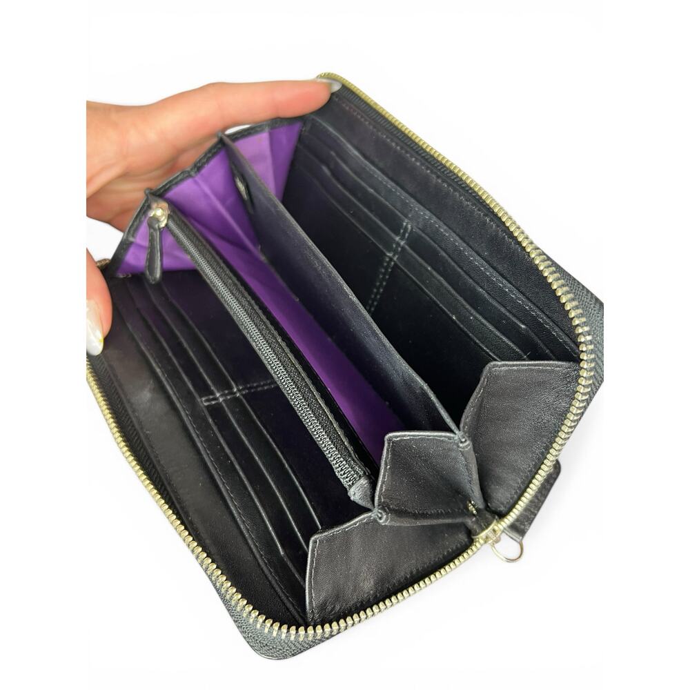 PRISTINE Vintage Coach Ashley Black Pleated Leather Accordion Wallet Purple Line - Picture 2 of 13